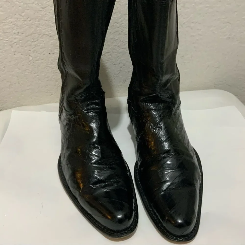 Belvedere Studio Men’s Boots Genuine Eel Skin Black Western Zip Size 13
